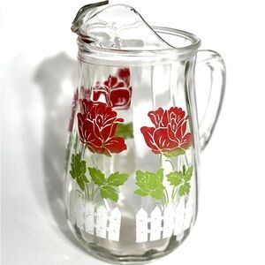 Vintage Rose Pitcher, Hazel Atlas, White Picket Fence